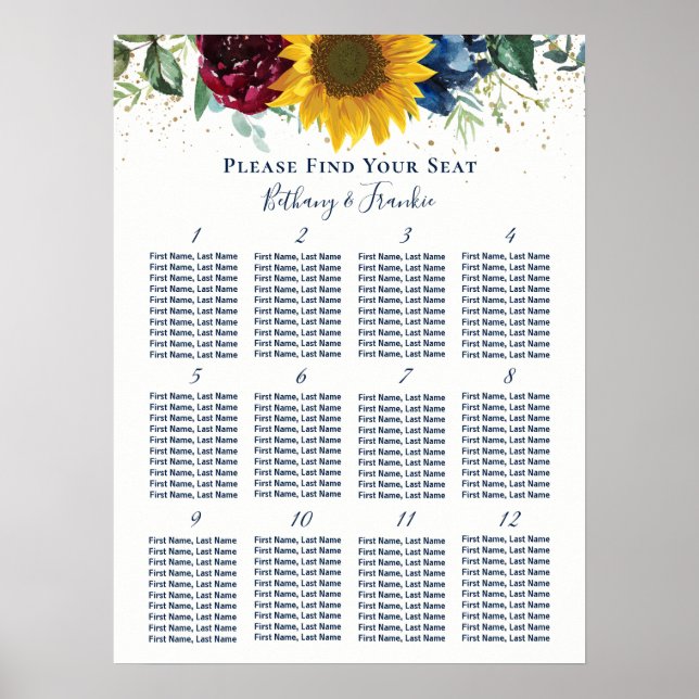 Poster Rose de tournesol rustique Mariage floral carte de (Devant)