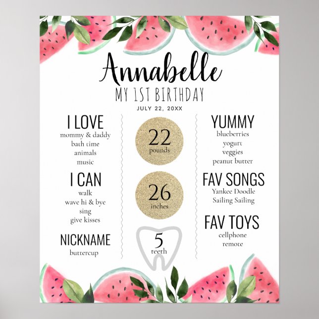 Poster rose de Watermelon 1st Birthday (Devant)
