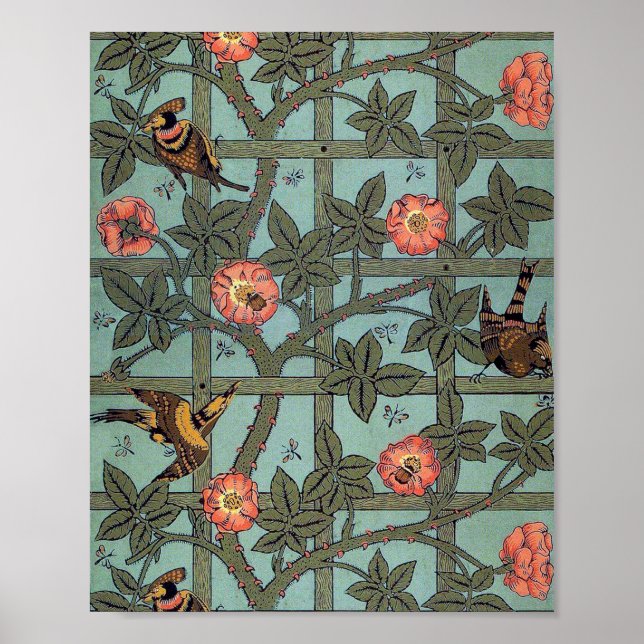 Poster Rose d'Escalades & Petit Oiseau, William Morris (Devant)