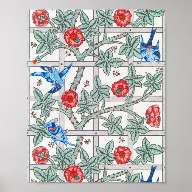 Poster Rose d'Escalades & Petit Oiseau, William Morris (Devant)