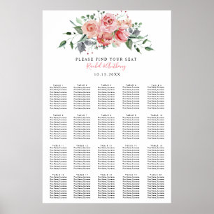 Poster Rose Elégante aquarelle mariage carte de sièges