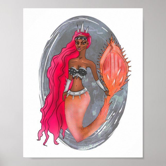 Poster Rose en cuir noir Gold Warrior Princess Mermaid (Devant)
