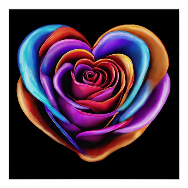 Poster Rose en forme de coeur coloré - (Devant)