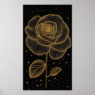 Poster Rose en ligne d'art doré avec points scintillants