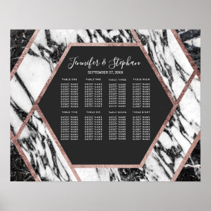 Poster Rose en marbre moderne Gold Trim Hexagon Seasons g