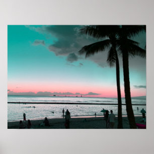 Poster rose et Aqua Sky Hawaii Beach