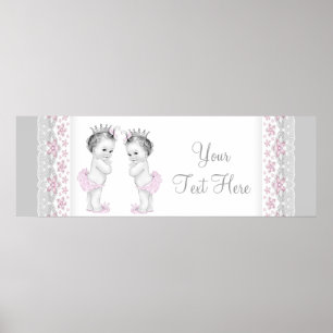 Poster Rose et gris Twin Baby Girl Princess