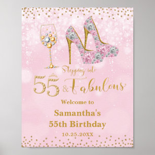 Poster Rose et or Cinquante cinq et fabuleux 55e annivers