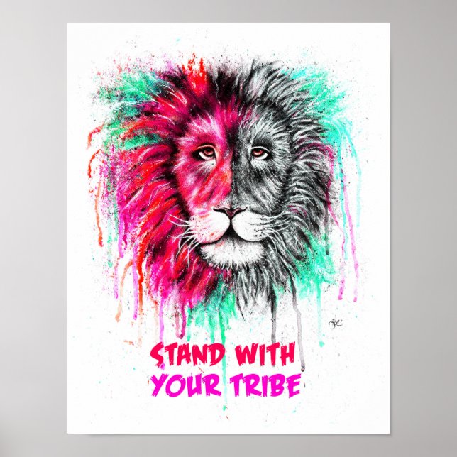 Poster rose et vert - Lion Imprimer. (Devant)