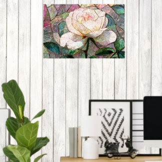 Poster Rose Faux Vitrail Teinté Pastel Rosé Lumineux