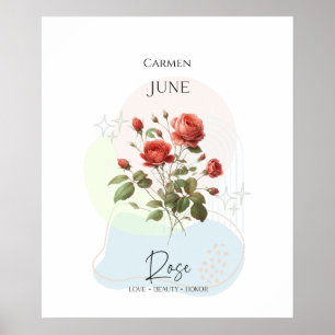 Poster Rose Fleur de Naissance de Juin