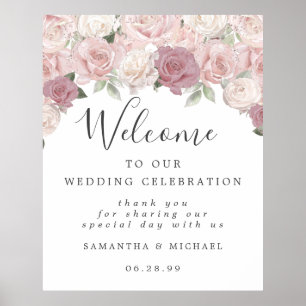 Poster Rose Floral Bienvenue à notre signe Mariage