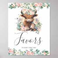 Rose Floral Cute Highland Vache Baby shower Faveur