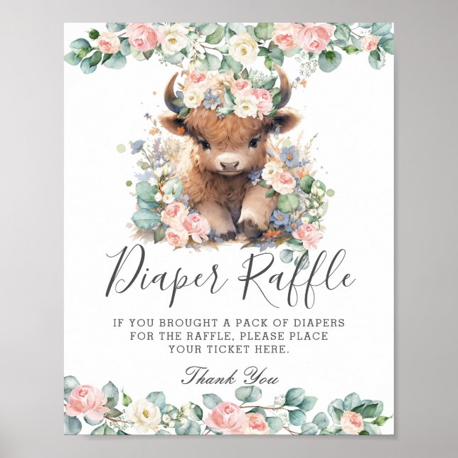 Poster Rose Floral mignon Highland Vache Bébé Déchets Raf (Devant)