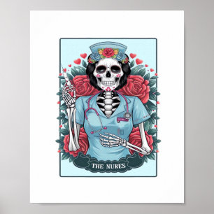 Poster Rose Floral Skeleton Nurse Carte Tarot Halloween E