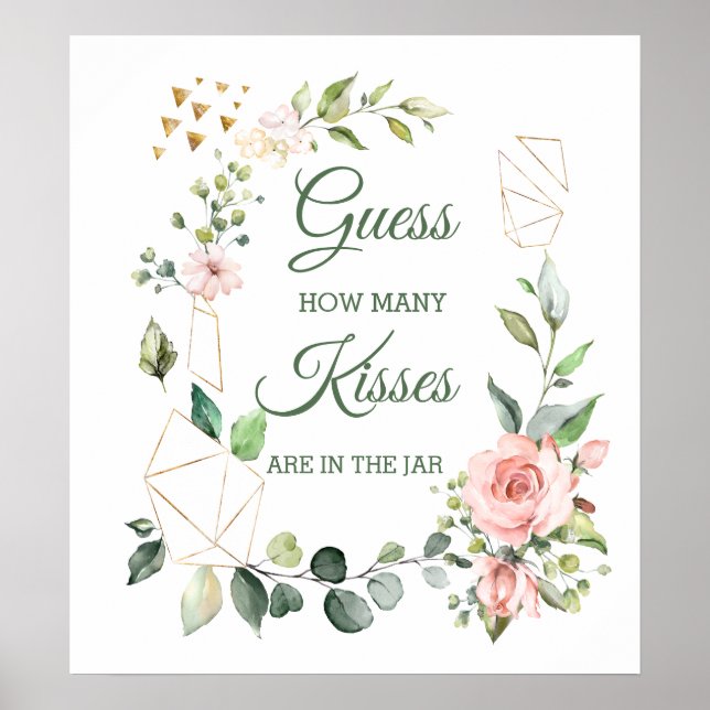 Poster Rose floral, verdure Devinez combien de baisers je (Devant)