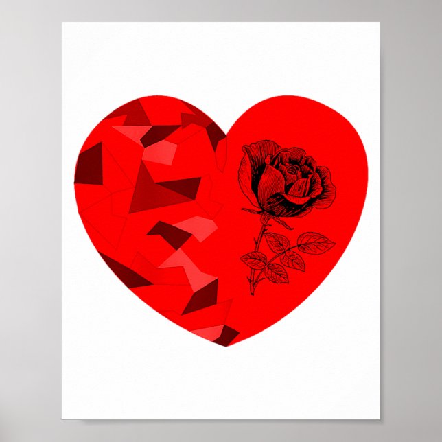 Poster Rose Flower Valentine Red Heart  (Devant)