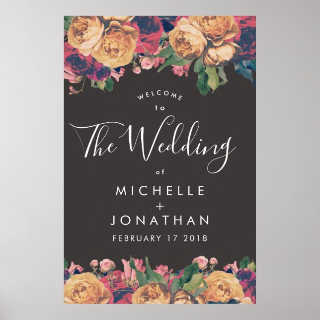 Poster Rose foncé Botanique Mariage pied (Devant)