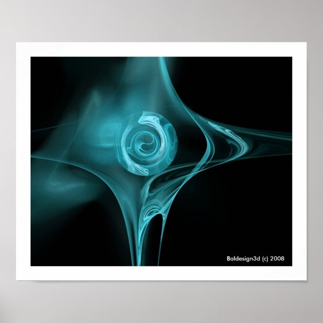 Poster ROSE FRACTAL, turquase bleue (Devant)