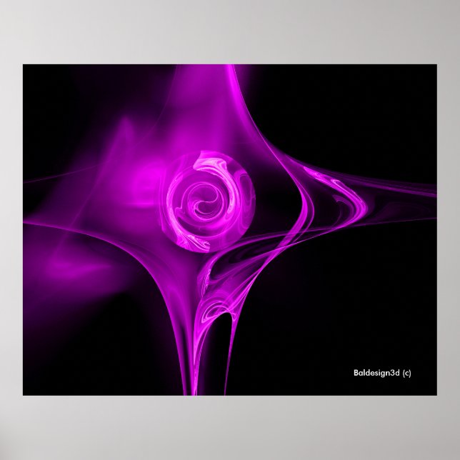 POSTER ROSE FRACTAL VIOLET PURPLE EN NOIR (Devant)