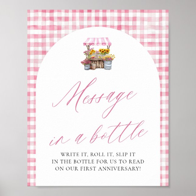 Poster Rose Frais Du Message Du Marché Dans Une Bouteille (Devant)