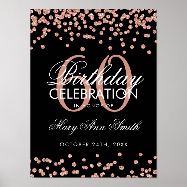 Poster Rose Gold 60e anniversaire Parties scintillant Con (Devant)