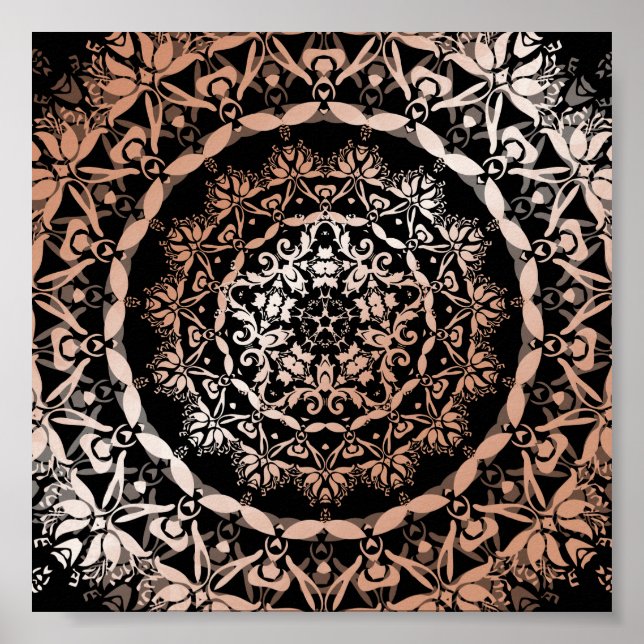 Poster Rose Gold Black Floral Mandala (Devant)