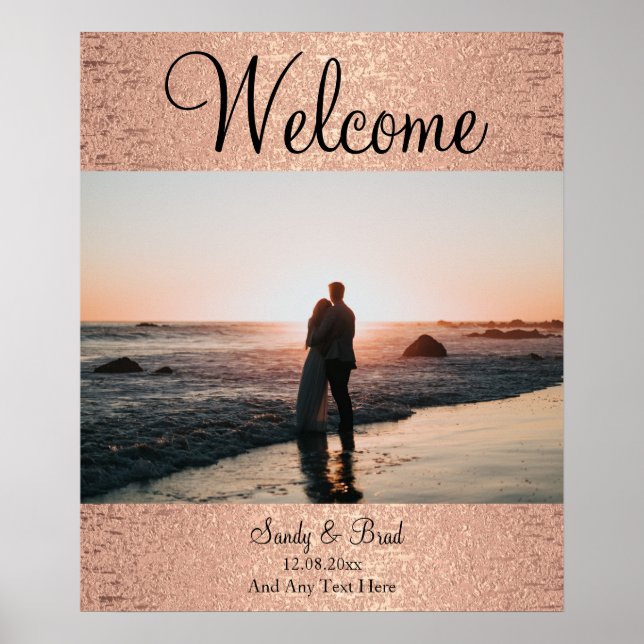 Poster Rose Gold Chic Personnalisé Photo  Bienvenue Maria (Devant)
