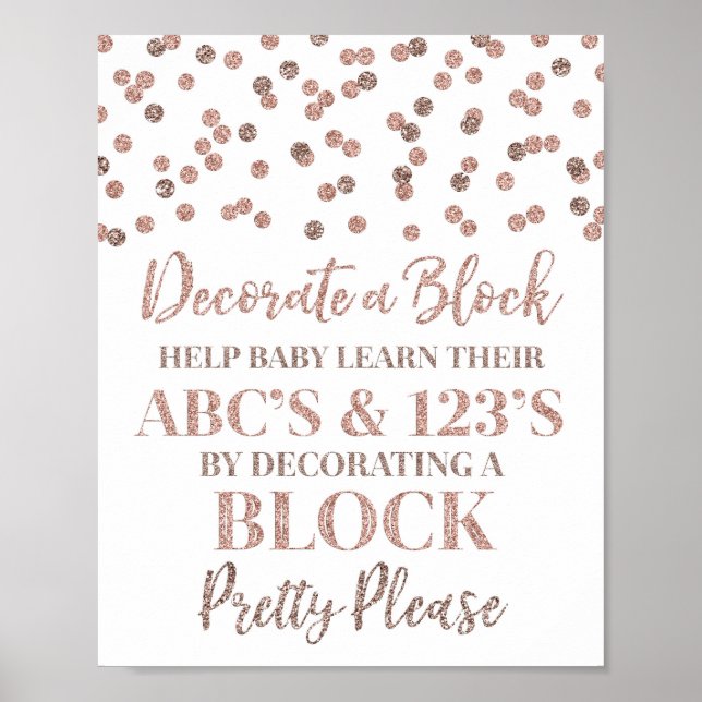 Poster Rose Gold Confetti Décorer Bloc Jeu (Devant)