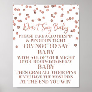 Poster Rose Gold Confetti Ne pas dire Baby Game Sign