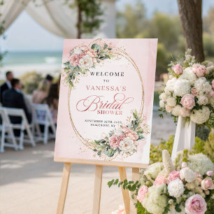 Poster Rose Gold Élégant Fleurs de Mariage Accueil