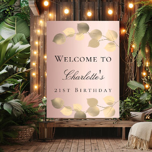 Poster Rose gold eucalyptus doré Bienvenue d'anniversaire