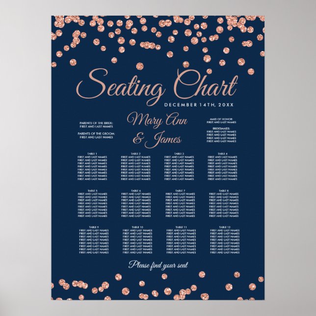 Poster Rose Gold Faux Parties scintillant Confetti Marine (Devant)