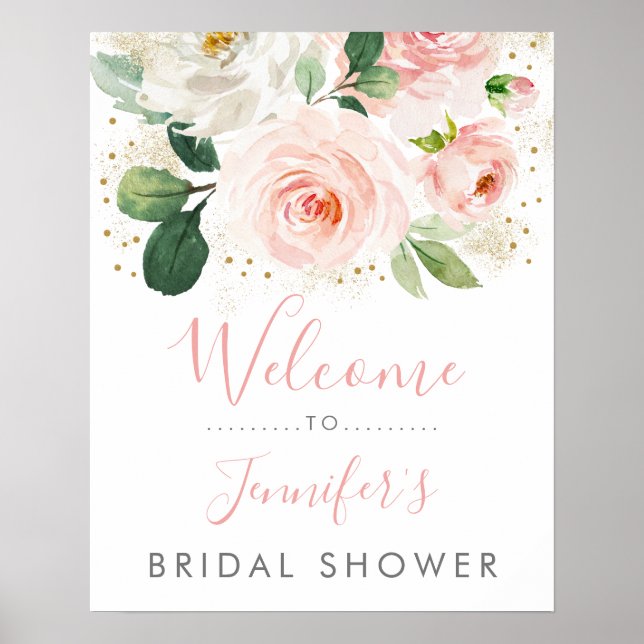 Poster Rose Gold Floral Mariage Accueil (Devant)