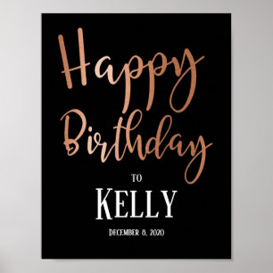 Poster Rose Gold Foil, Joyeux signe d'anniversaire
