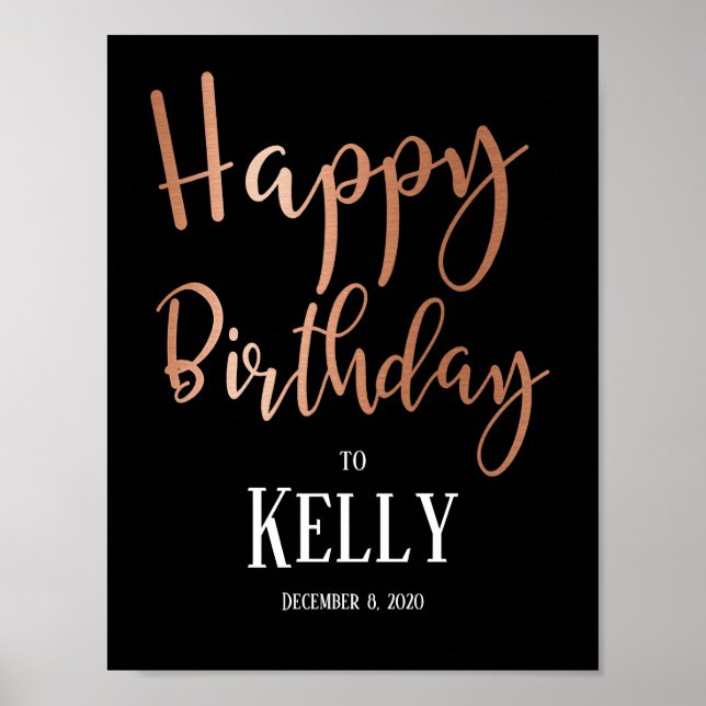Poster Rose Gold Foil, Joyeux signe d'anniversaire (Devant)