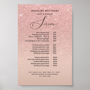 Poster Rose Gold Glitter Blush Pink Salon Price List