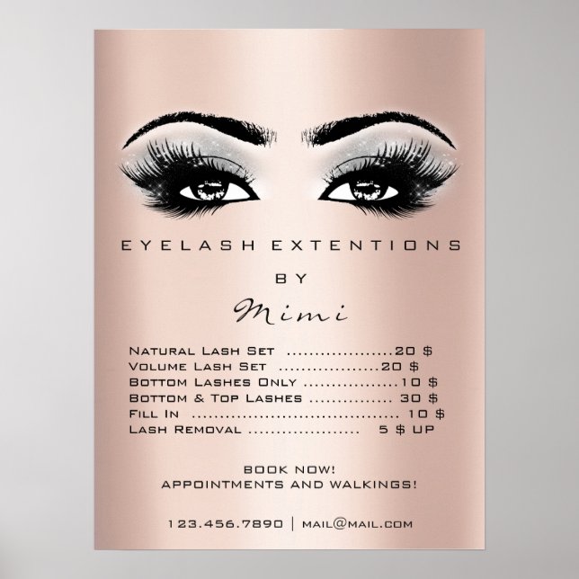 Poster Rose Gold Gris maquillage Yeux Lashes Prix (Devant)