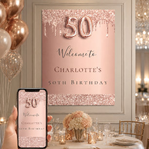 Poster rose gold invitation fête 50 ans