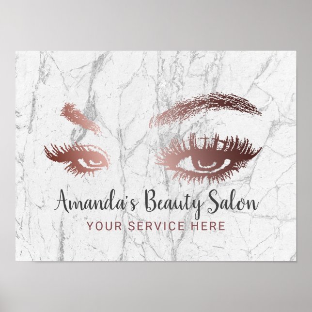Poster Rose Gold Lashes & Brosses Marble Maquillage Artis (Devant)
