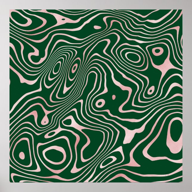 Poster Rose Gold liquid swirl Abstract Green Design (Devant)