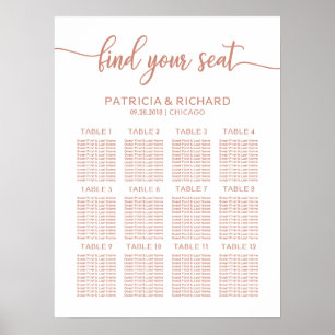 Poster Rose Gold Mariage Plan de siège Carte Calligraphie