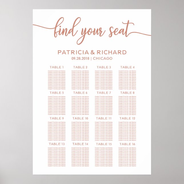 Poster Rose Gold Mariage Siege Graphique Signal Calligrap (Devant)