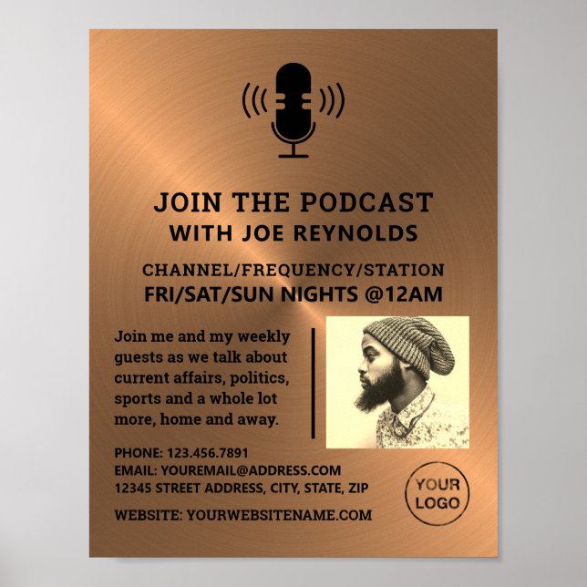 Poster Rose Gold Metal Effet, Podcaster, Podcast (Devant)