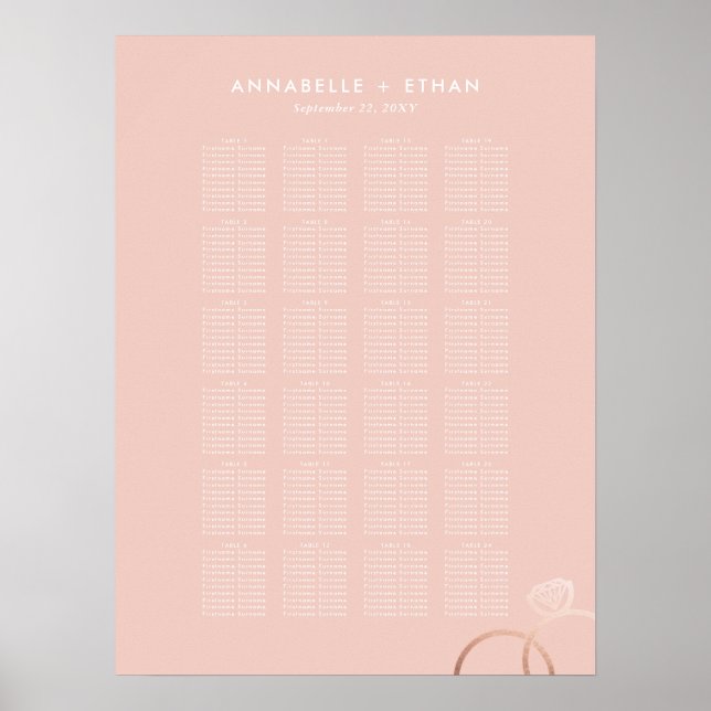 Poster Rose Gold Moderne Anneaux Blush Mariage Siège grap (Devant)