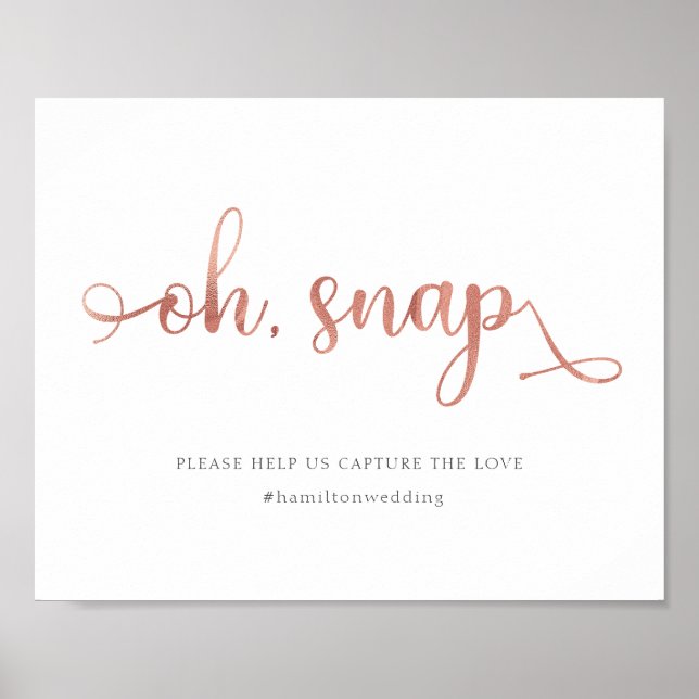 Poster rose Gold moderne hashtag Mariage Sign (Devant)