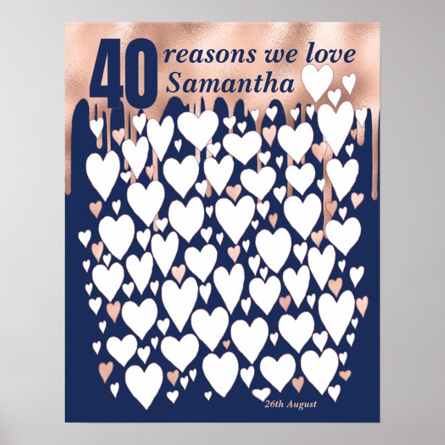 Poster Rose Gold Navy 40e anniversaire cadeau - 40 raison (Devant)