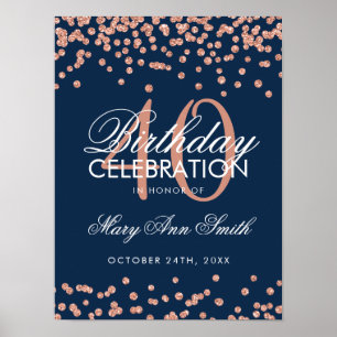 Poster Rose Gold Navy 40e anniversaire Parties scintillan