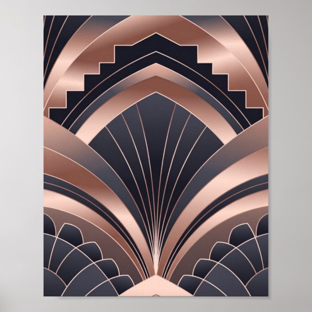 Poster Rose Gold Navy Geometric Fan Neo Deco Art (Devant)
