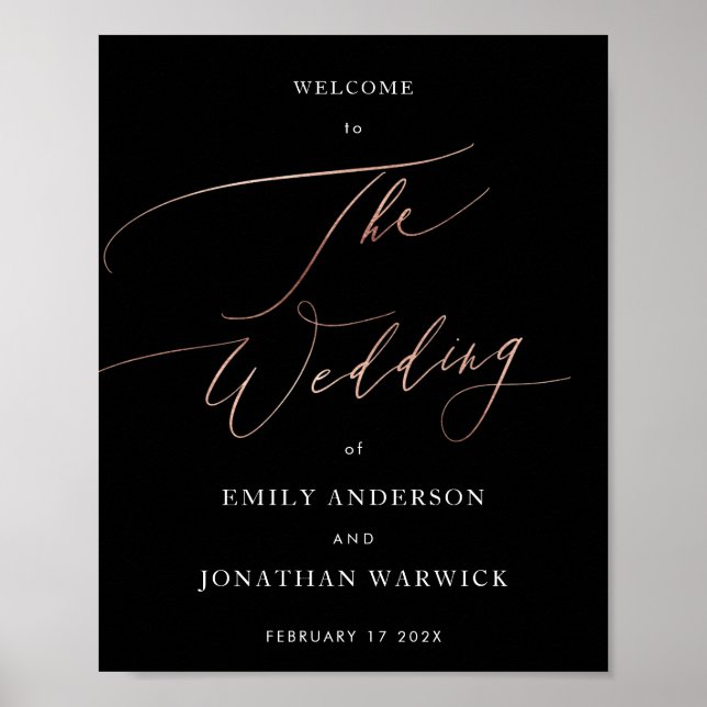 Poster Rose Gold Noir Calligraphie Mariage moderne (Devant)